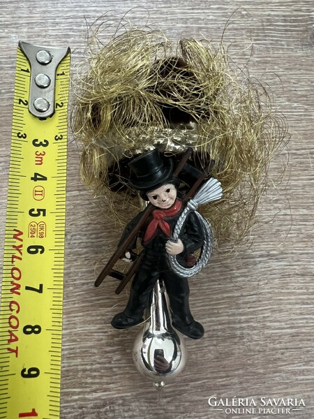 Chimney sweep plastic, chenille and glass Christmas tree decoration assembled from old elements