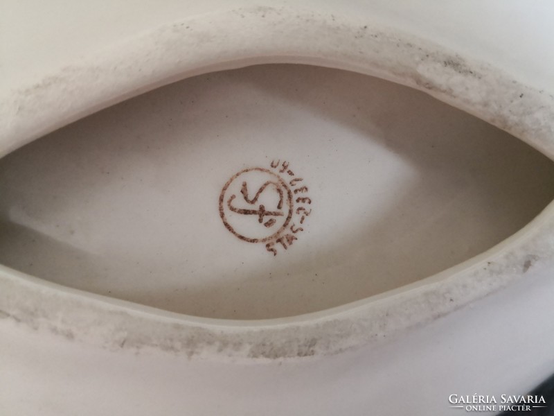 Art deco ceramic, boat-shaped bowl, marked