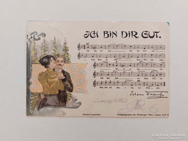 Régi képeslap 1899 levelezőlap szerelmespár kotta