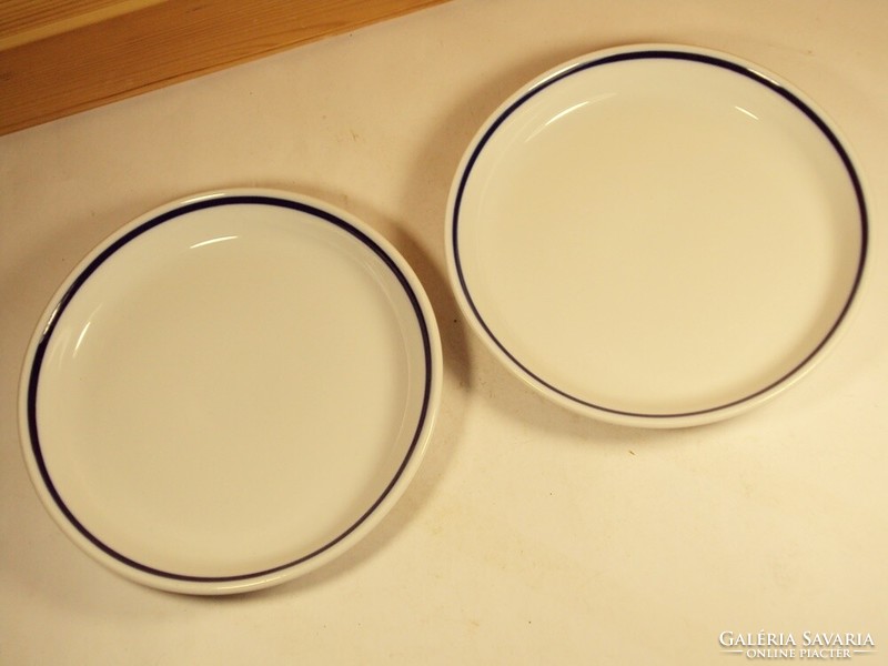 Retro Zsolnay Pécs porcelain small cake plate with blue border factory kitchen canteen 2 pcs