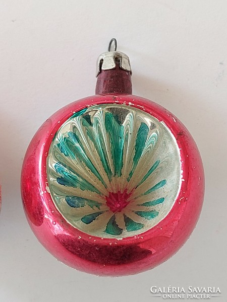 Old glass Christmas tree ornament indented striped sphere glass ornament 2 pcs