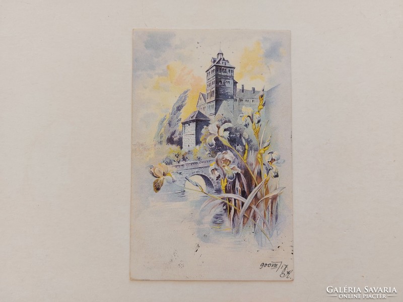 Old postcard 1900 postcard with iris castle
