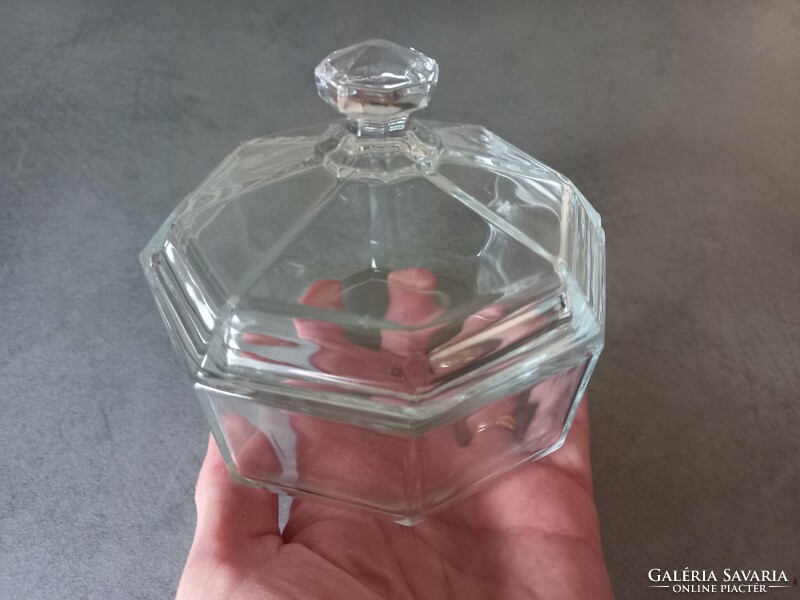 French arcoroc octagonal glass container with lid
