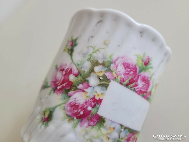 Old porcelain mug, memorial tea mug with rose lily flower pattern