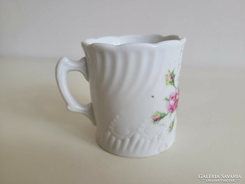 Old porcelain mug, memorial tea mug with rose lily flower pattern