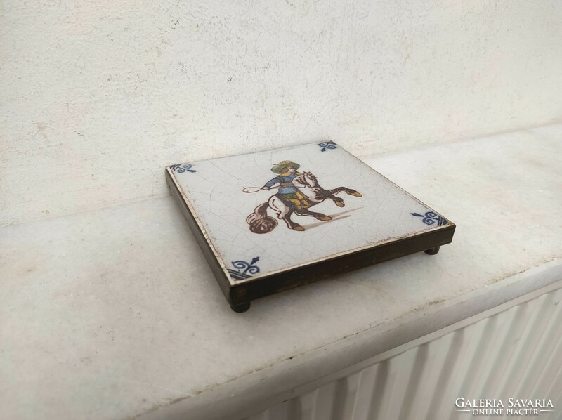 Antik delfti porcelán csempe konyhai edény alátét lovas Delft 351 6923