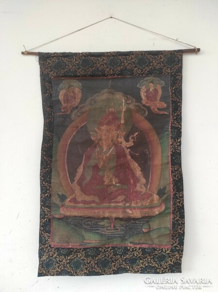 Antique thanka thangka framed Buddha Buddhist picture worn 715 6884