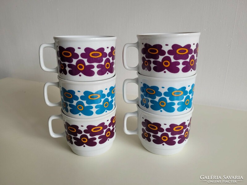 Régi Zsolnay porcelán bögre 6 db retro virágos teás csésze készlet