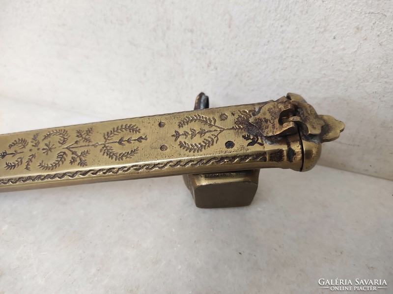 Antique Asian travel stationery ink holder engraved cast copper pen holder 19th century 214 6917