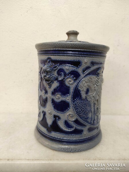 Antique tobacco holder with lid, patina, decorative hard ceramic, Bavaria, 19th century 46 6964