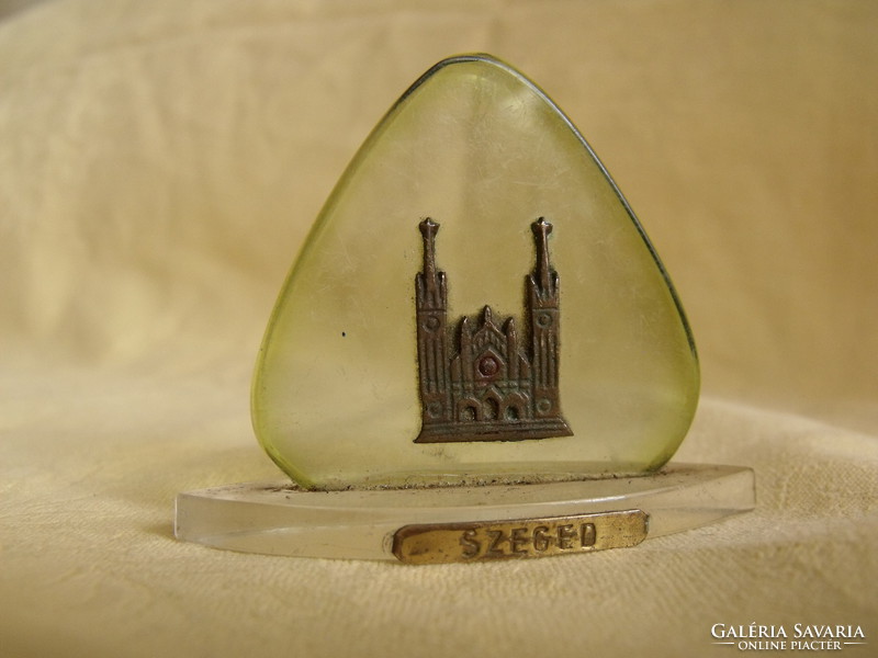 Retro Szeged souvenir plexiglass plastic copper Szeged cathedral extra rare