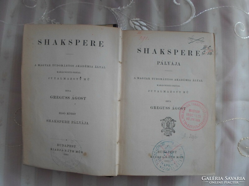 Greguss Ágost: Shakespeare pályája (Ráth Mór, 1880)