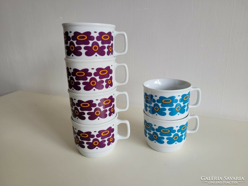 Régi Zsolnay porcelán bögre 6 db retro virágos teás csésze készlet