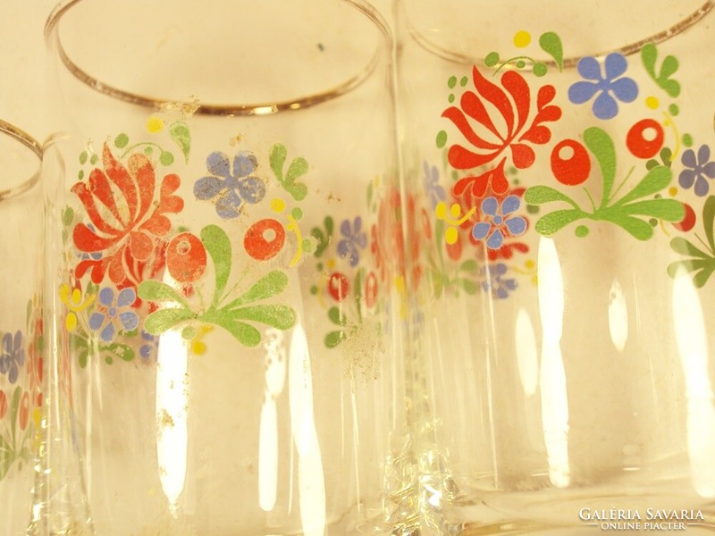 Retro old glass glass - short drinking alcohol with painted flower pattern - set of 3 glasses