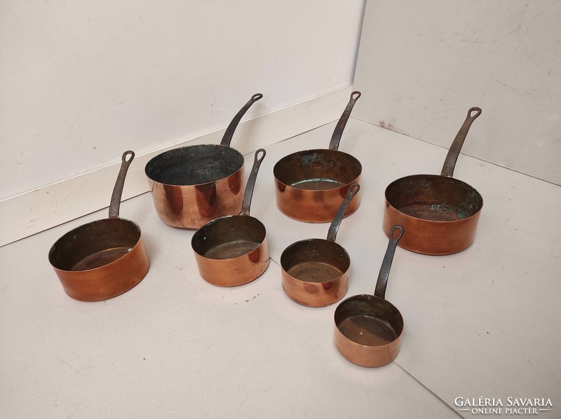 Antique kitchen tool red copper tool brass handle foot 7 pieces 350 6881