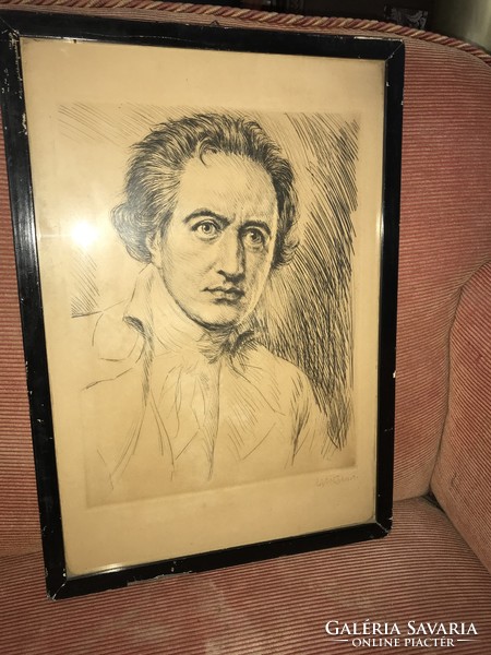Karl Bauer (1868-1942) Wolfgang von Goethe   Portré rézkarc szignálva ceruzával