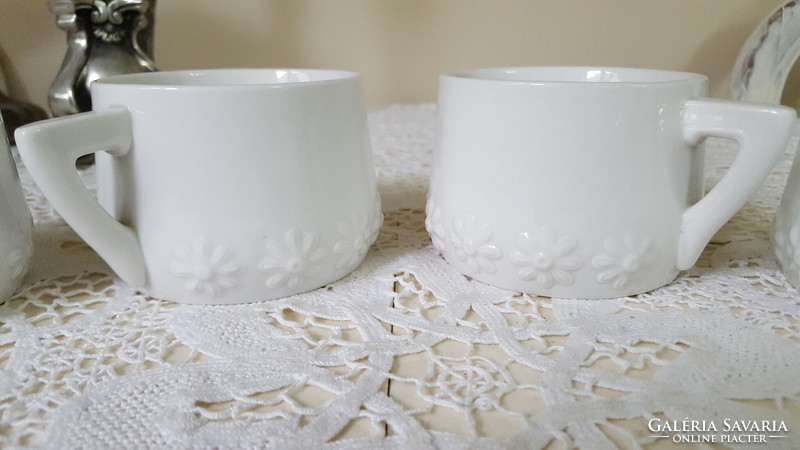 Old, snow-white flower-decorated thick porcelain cup, mug 6 pcs.