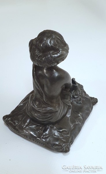 French Art Nouveau pewter candle holder, sculpture