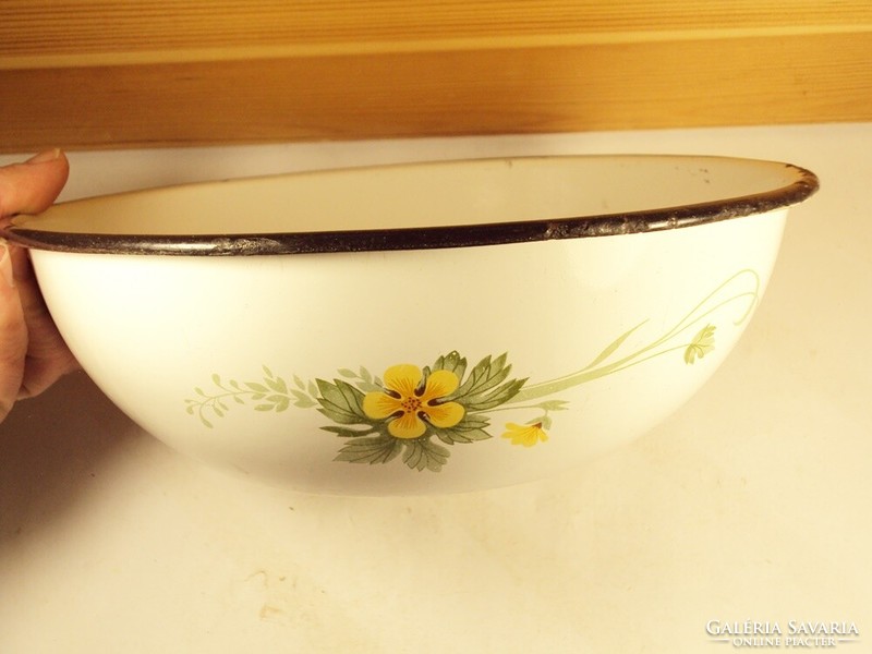 Retro enameled bowl bowl with flower pattern, marked approx. 1970s-80s