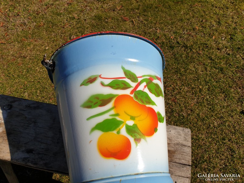Old vintage enameled leopard apple pattern blue white enameled bucket jug