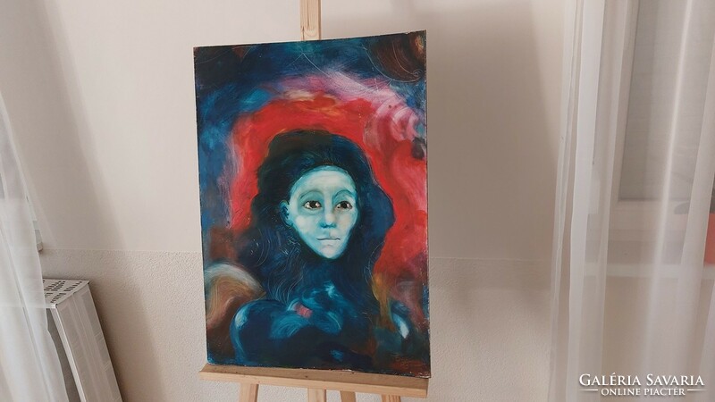 (K) great abstract surrealist portrait painting 50x70 cm