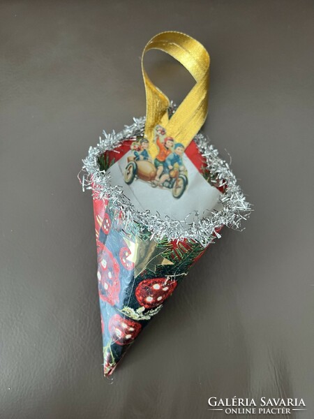 Nostalgia paper Christmas tree decoration sugar bowl made from old elements