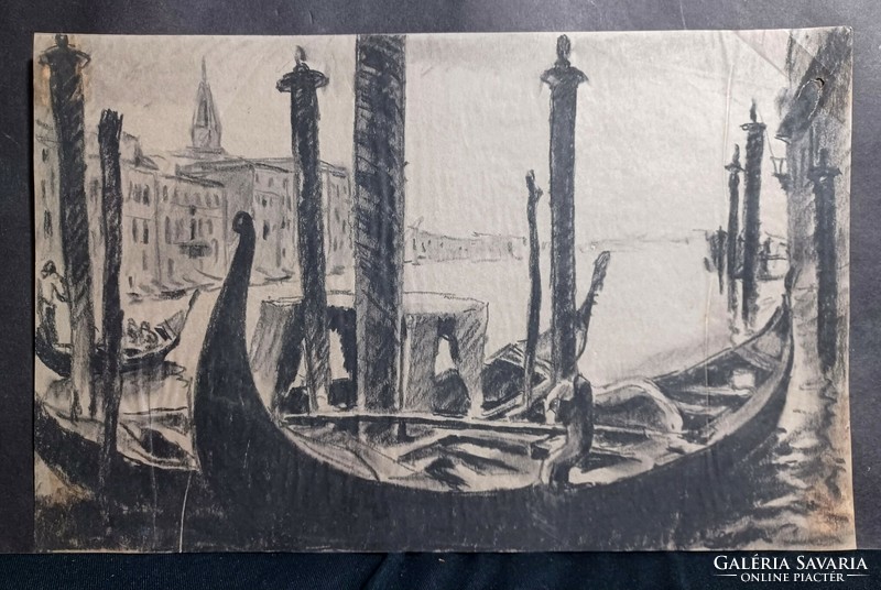 Venice, gondolas - pencil drawing (33x20 cm)