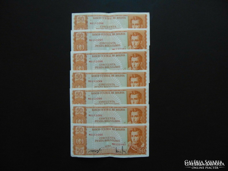 Bolívia 7 darab 50 bolivár 1962 Sorszámkövető !