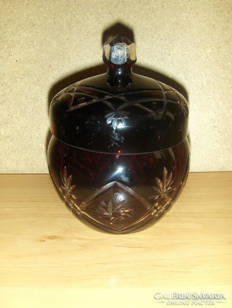 Deep burgundy engraved glass sugar holder (2 / k)