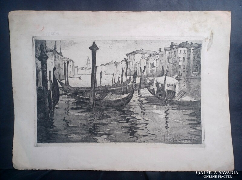 Velence, gondolák a Canal Grande-n (43x31 cm) jelzett rézkarc 1932