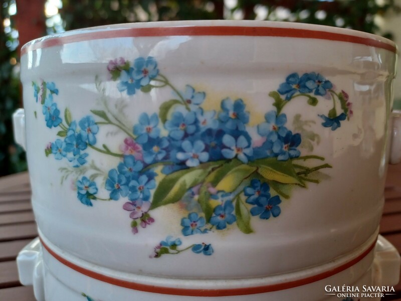 Old food barrel-bowl-porcelain, forget-me-not folk, 2 pieces! Collectible, vintage