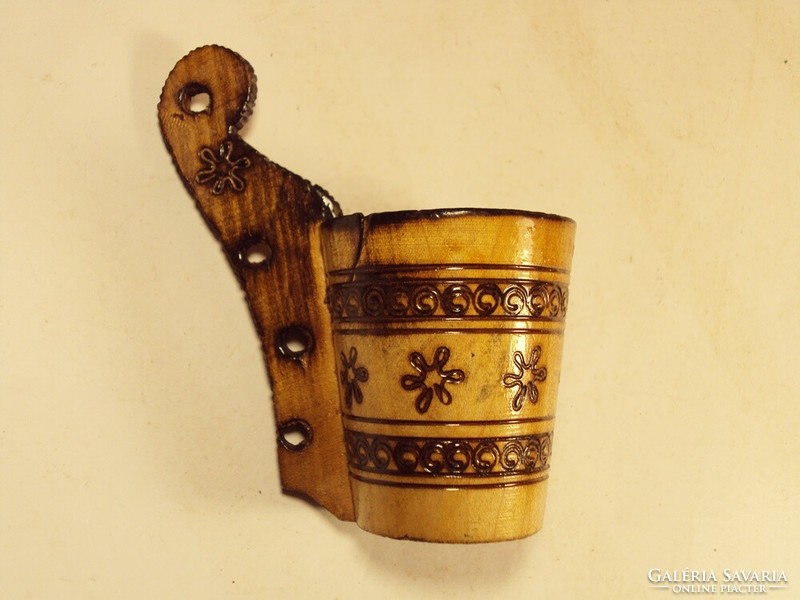Old retro wooden carved burnt flower pattern decorative cup measuring vessel
