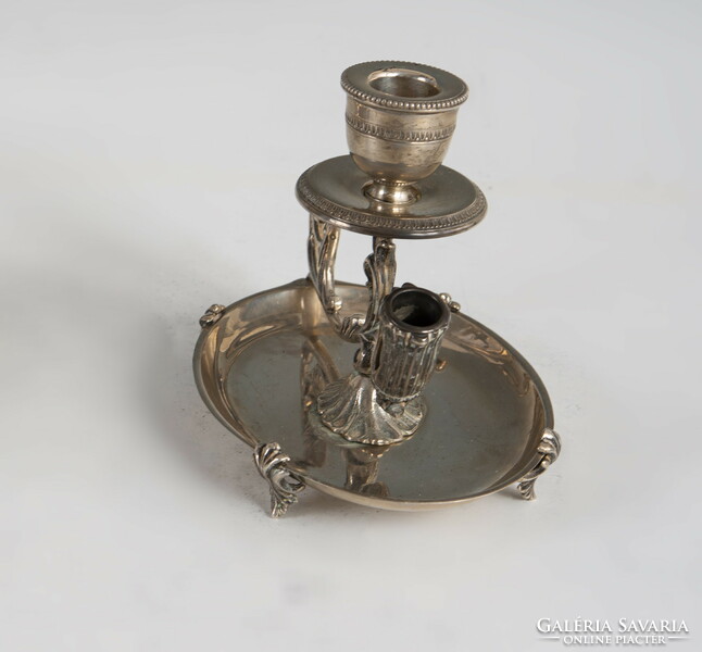 Silver hand candle holder with match holder