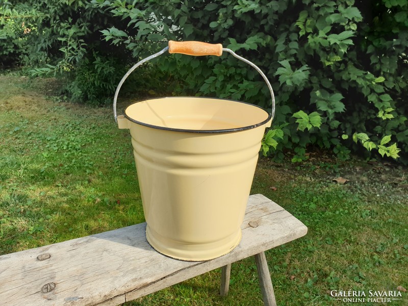 Enameled old vintage enameled yellow bucket jug