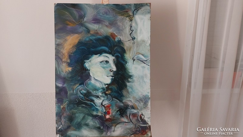 (K) great abstract surrealist portrait painting 50x70 cm