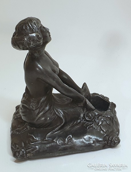 French Art Nouveau pewter candle holder, sculpture