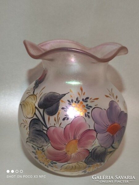 Matte mother-of-pearl enameled iridescent poschinger glass vase 14.5 cm rare