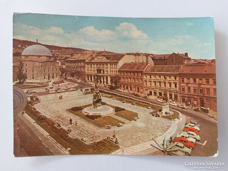 Retro postcard 1966 photo postcard Pécs Széchenyi tér Palatine Hostel