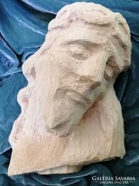 Carved wooden head of Christ