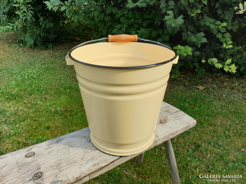 Enameled old vintage enameled yellow bucket jug