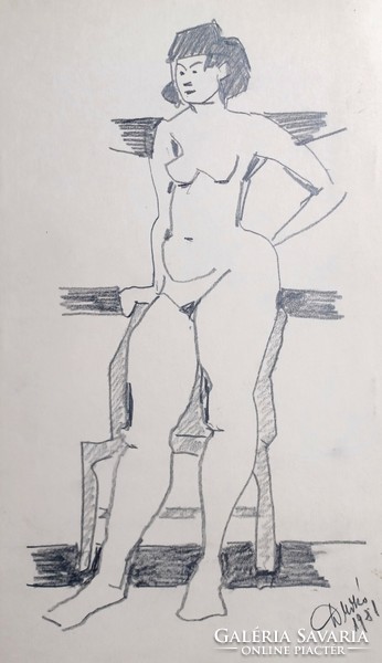 Akt croquis - jelzett grafitceruzarajz 1981 (29x18 cm)