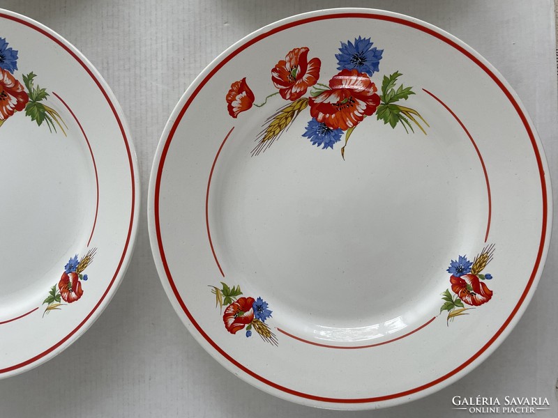 Retro, vintage 4 pcs poppy, poppy pattern, floral Kispest granite flat plate, plate