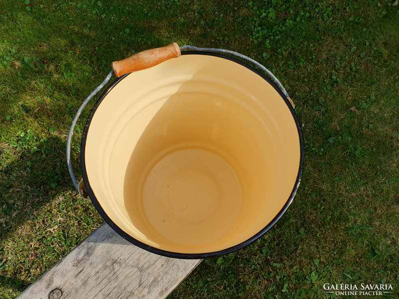 Enameled old vintage enameled yellow bucket jug