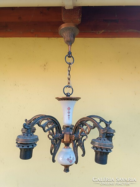 Red copper chandelier with porcelain insert
