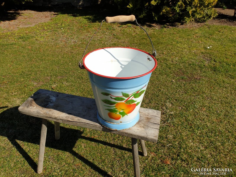 Old vintage enameled leopard apple pattern blue white enameled bucket jug