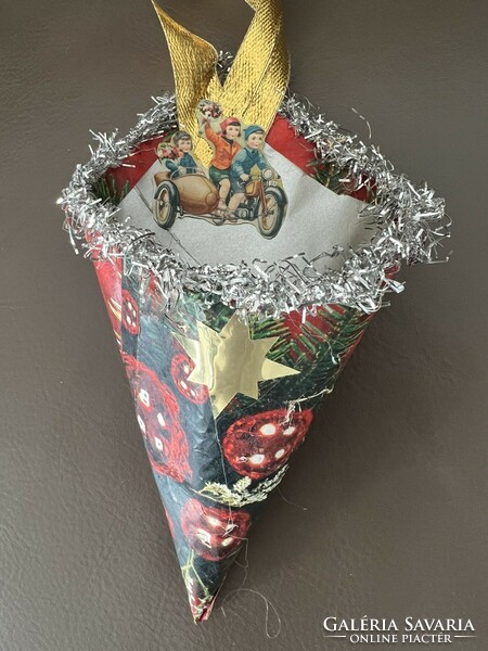 Nostalgia paper Christmas tree decoration sugar bowl made from old elements