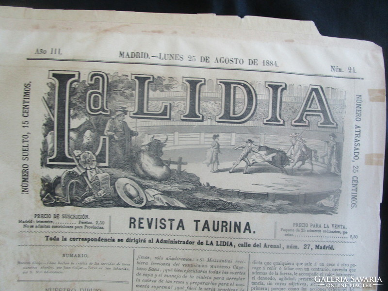 1884 PLAKÁT TORREÁDOR MADRID EREDETI KORABELI SPANYOL BIKAVIADAL PLAKÁT LALIDIA REVISTA TAURINA