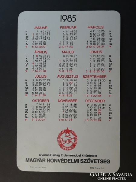 Old card calendar 1985 - Hungarian National Defense Association inscription - retro calendar