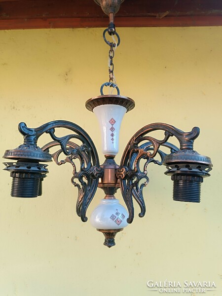 Red copper chandelier with porcelain insert