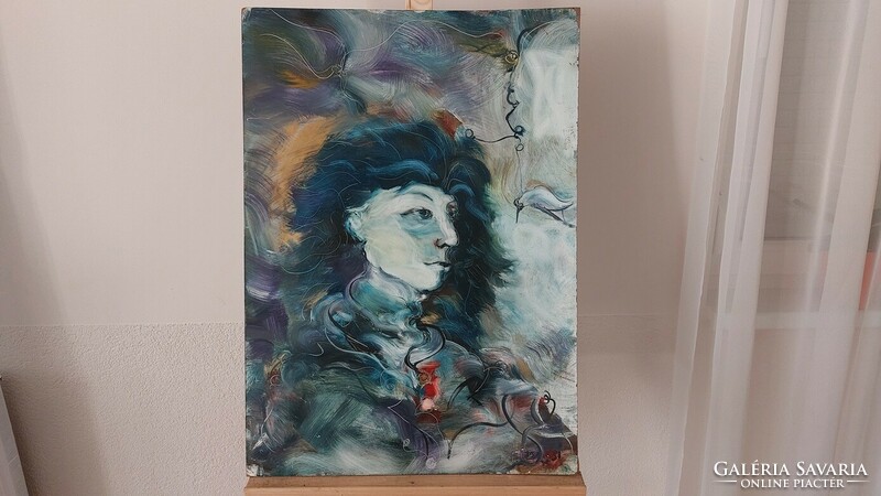 (K) great abstract surrealist portrait painting 50x70 cm